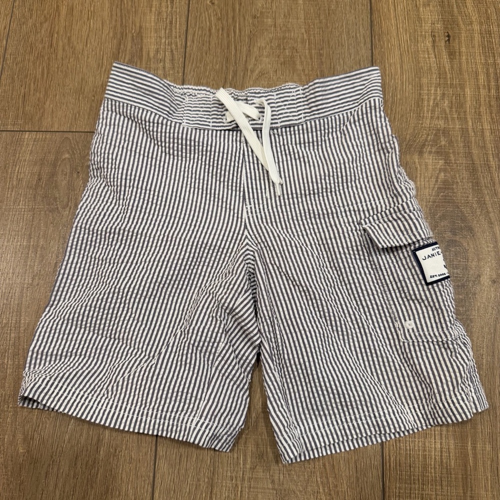 Janie and Jack seersucker Striped swim trunks, kids size 6